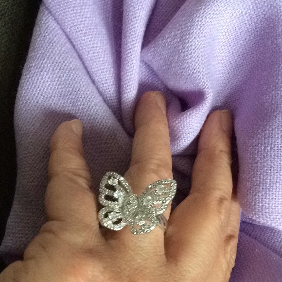 Sterling silver stamped 925 CZ butterfly ring S6 - Picture 2 of 7